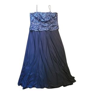 Cachet Dress Women's 20 Navy Blue Formal Midi Sequin Spaghetti Strap Chiffon